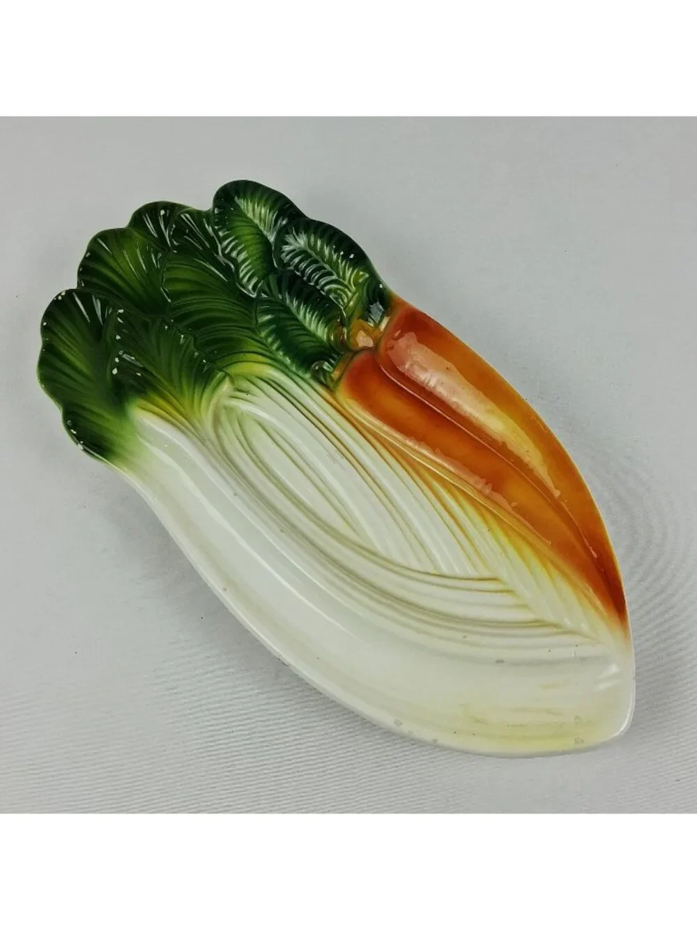 VTG Ceramic Lettuce & Carrot Serving Dish Spoon Rest Japan Retro Kitchen Decor